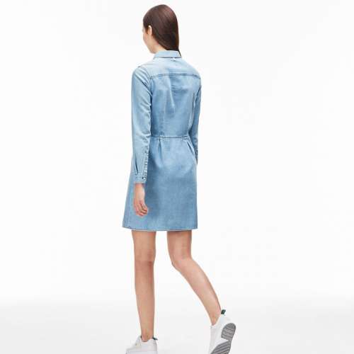 LACOSTE WOMENS WOMEN'S L!VE FITTED DENIM SHIRT DRESS - LIGHT INDIGOLIGHT INDIGO  Women's Clothing Deals